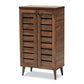Salma Modern and Contemporary Walnut Brown Finished Wood 2-Door Shoe Storage Cabinet FredCo