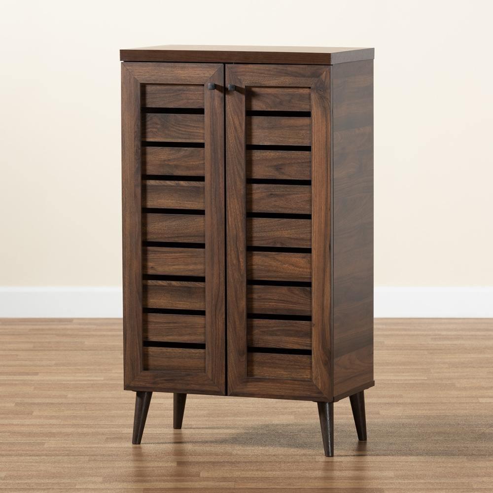 Salma Modern and Contemporary Walnut Brown Finished Wood 2-Door Shoe Storage Cabinet FredCo