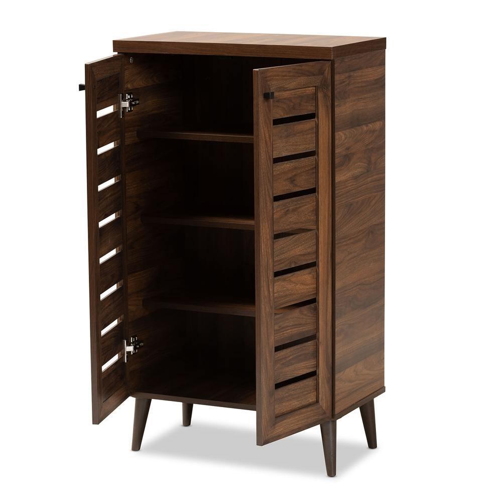 Salma Modern and Contemporary Walnut Brown Finished Wood 2-Door Shoe Storage Cabinet FredCo