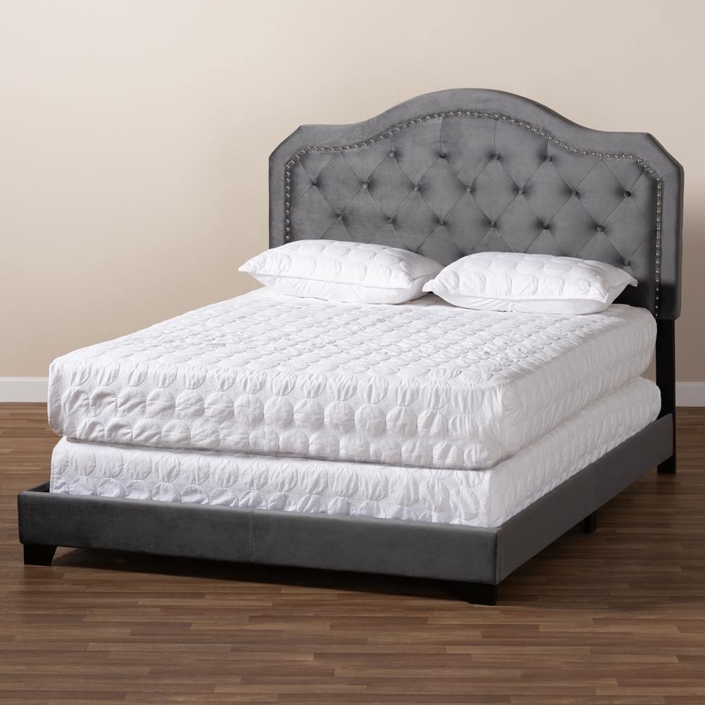 Samantha Modern and Contemporary Grey Velvet Fabric Upholstered King Size Button Tufted Bed FredCo