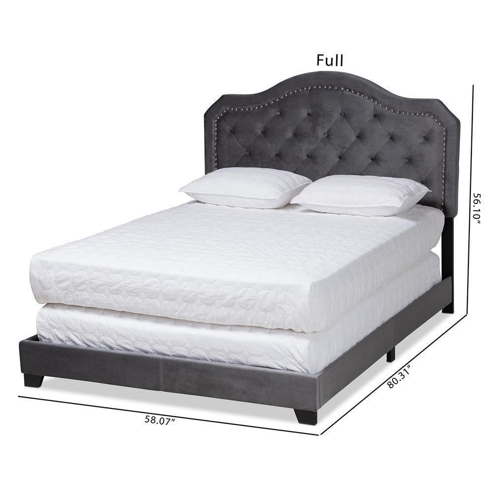 Samantha Modern and Contemporary Grey Velvet Fabric Upholstered Queen Size Button Tufted Bed FredCo