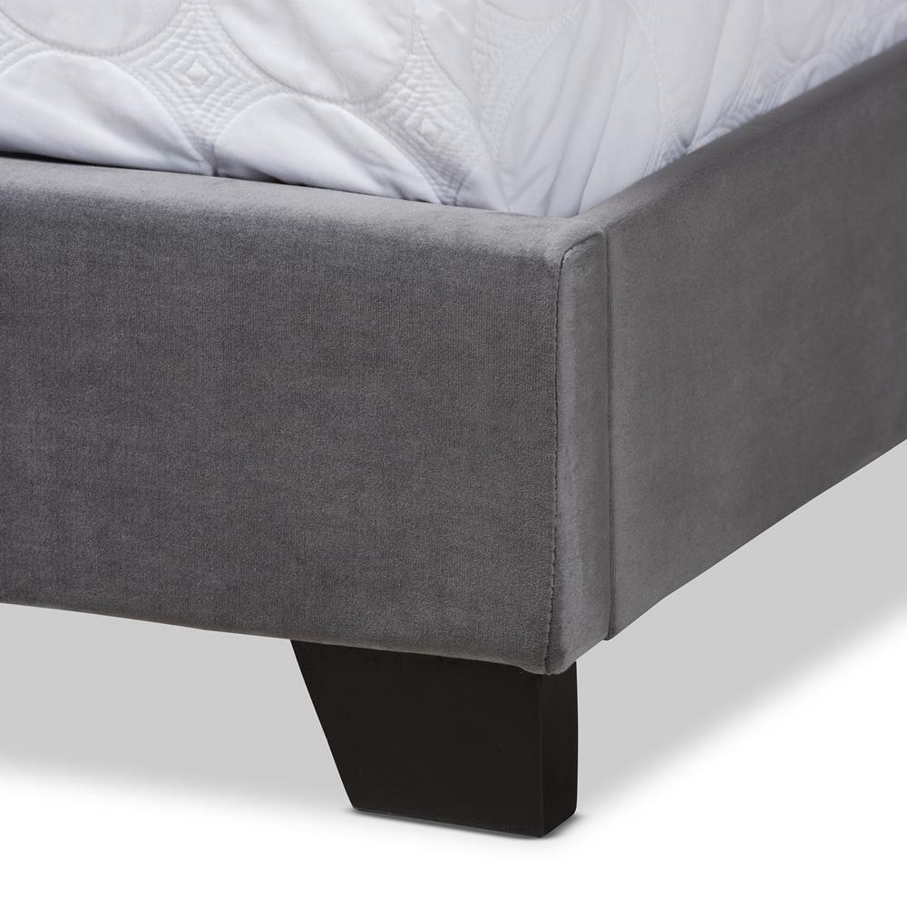 Samantha Modern and Contemporary Grey Velvet Fabric Upholstered Queen Size Button Tufted Bed FredCo