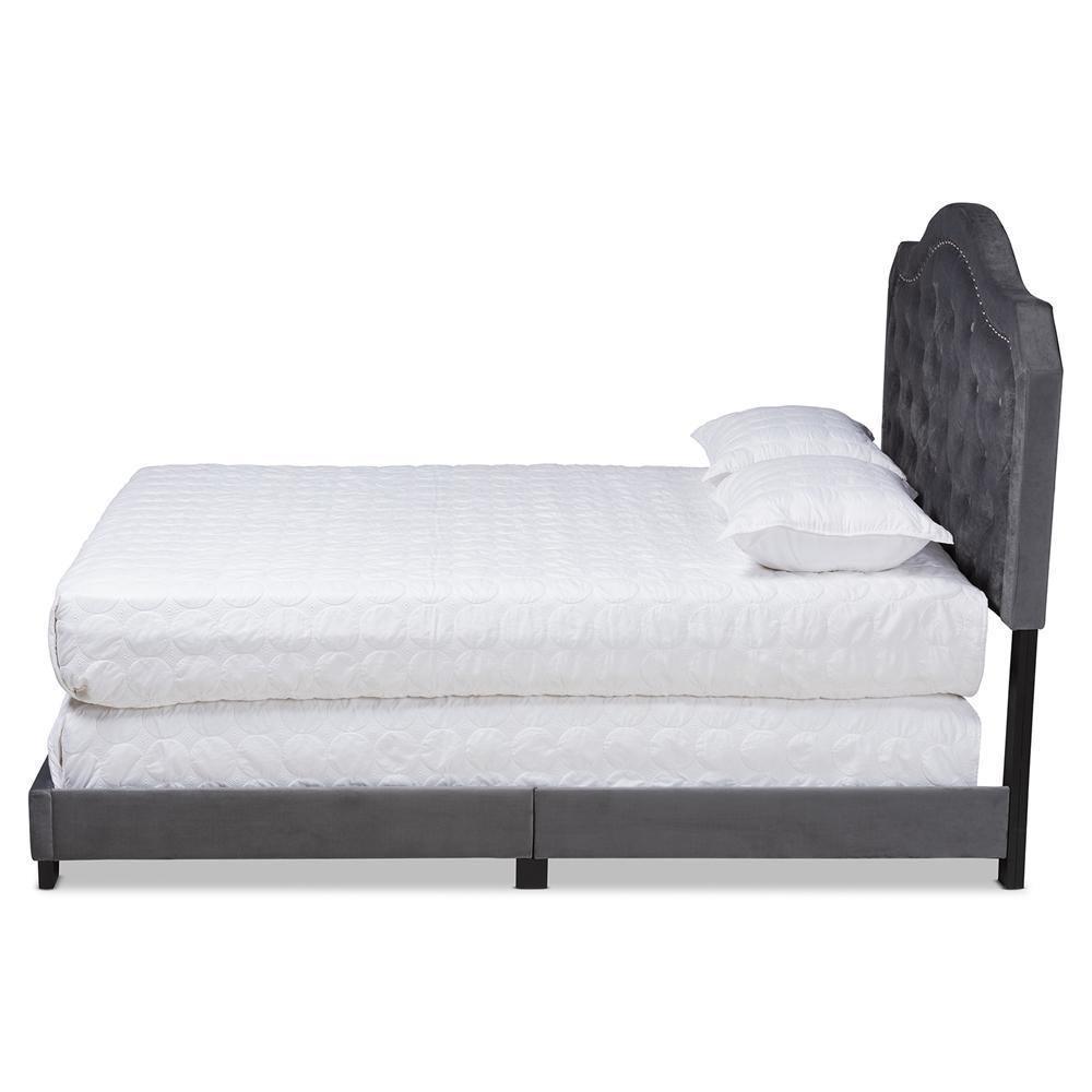 Samantha Modern and Contemporary Grey Velvet Fabric Upholstered Queen Size Button Tufted Bed FredCo