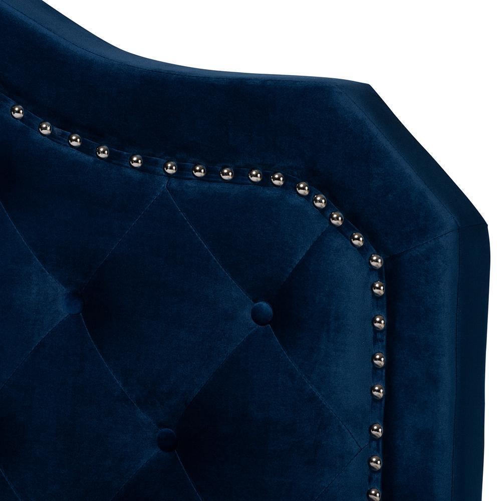 Samantha Modern and Contemporary Navy Blue Velvet Fabric Upholstered Queen Size Button Tufted Bed FredCo