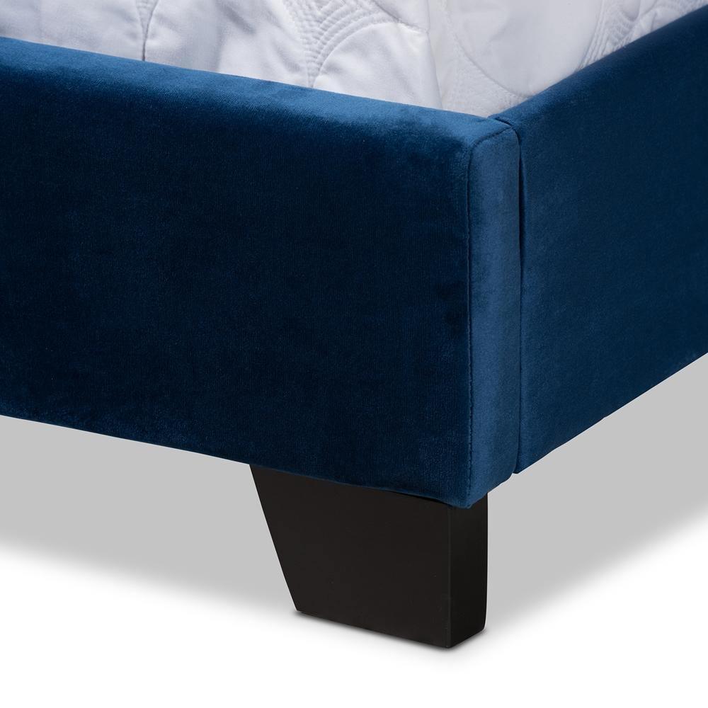 Samantha Modern and Contemporary Navy Blue Velvet Fabric Upholstered Queen Size Button Tufted Bed FredCo