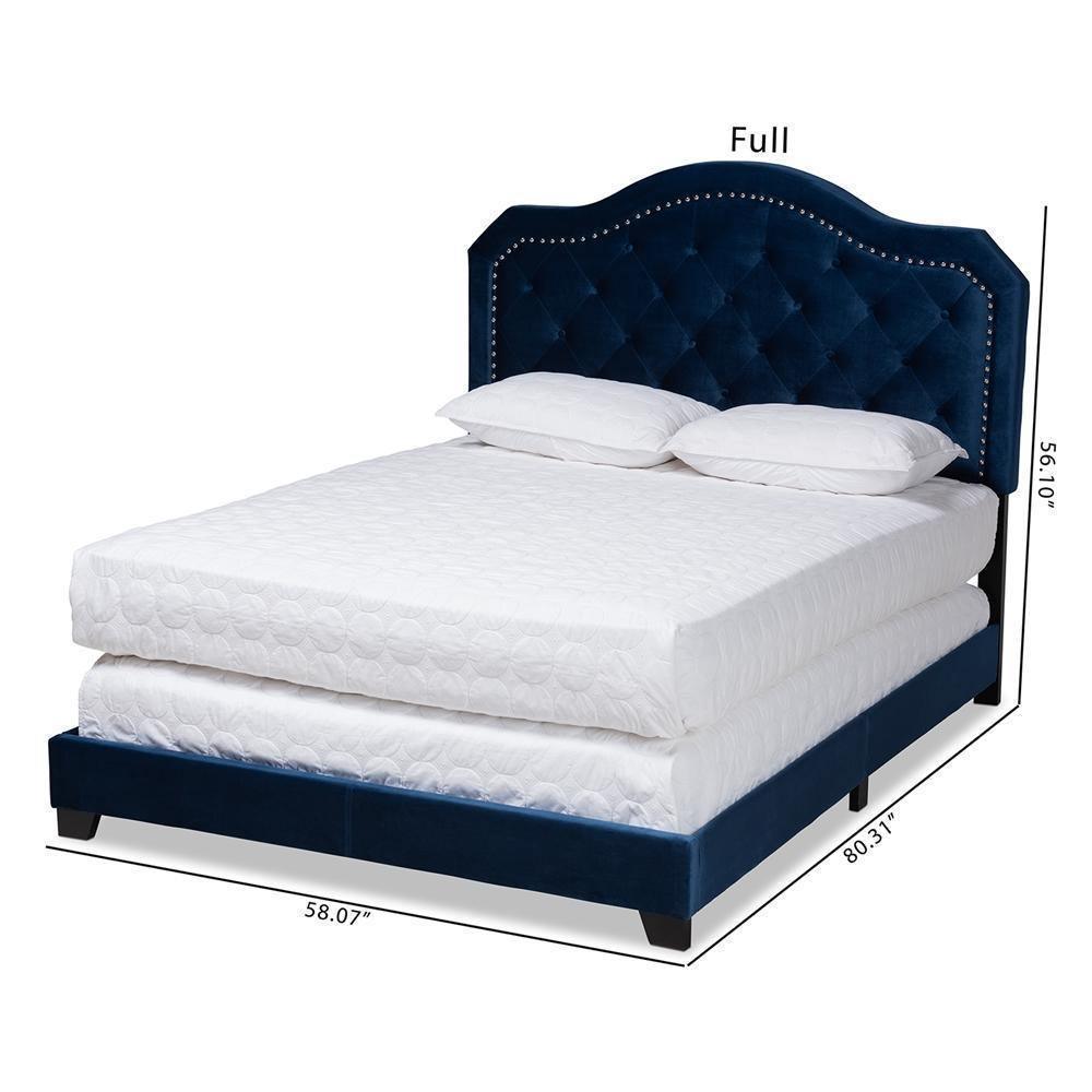 Samantha Modern and Contemporary Navy Blue Velvet Fabric Upholstered Queen Size Button Tufted Bed FredCo