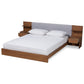 Sami Modern Grey Fabric and Walnut Brown Finished Wood Queen Size Platform Storage Bed with Built-In Nightstands FredCo