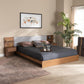 Sami Modern Grey Fabric and Walnut Brown Finished Wood Queen Size Platform Storage Bed with Built-In Nightstands FredCo