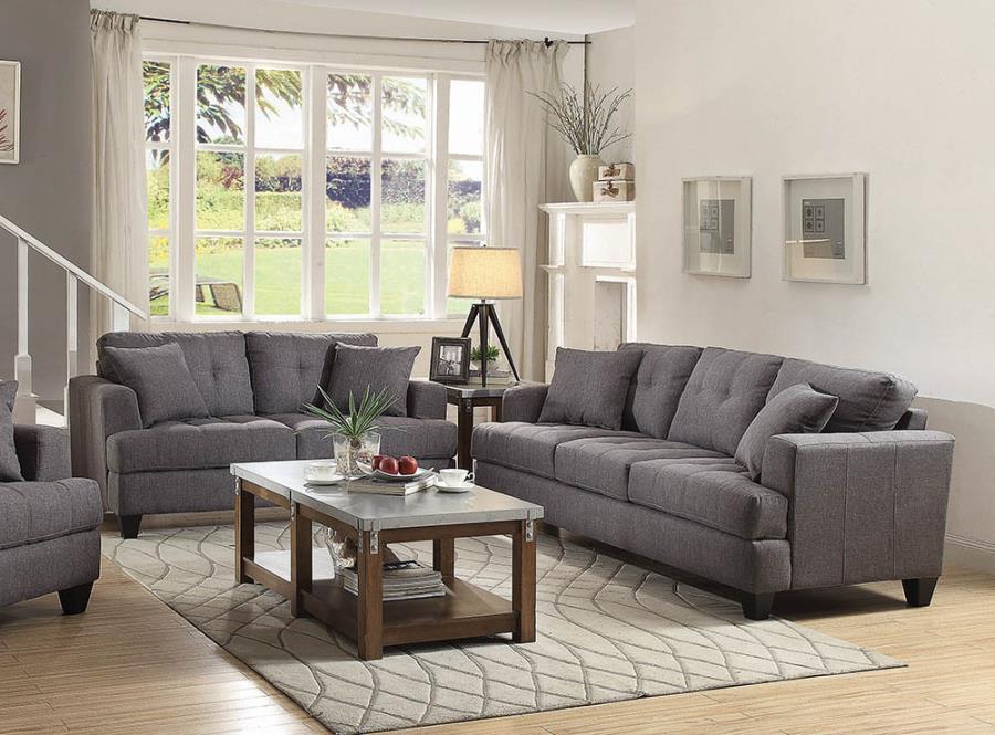 Samuel Biscuit Back Living Room Set Charcoal 505175-S2 Coaster FredCo