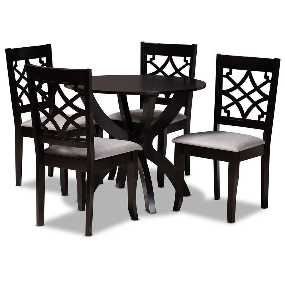 Sandra Modern and Contemporary Grey Fabric Upholstered and Dark Brown Finished Wood 5-Piece Dining Set FredCo