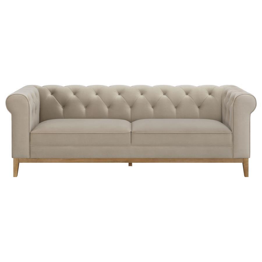 Sandrine 2-piece Button Tufted Tuxedo Arms Living Room Set Camel 509741-S2 Coaster FredCo