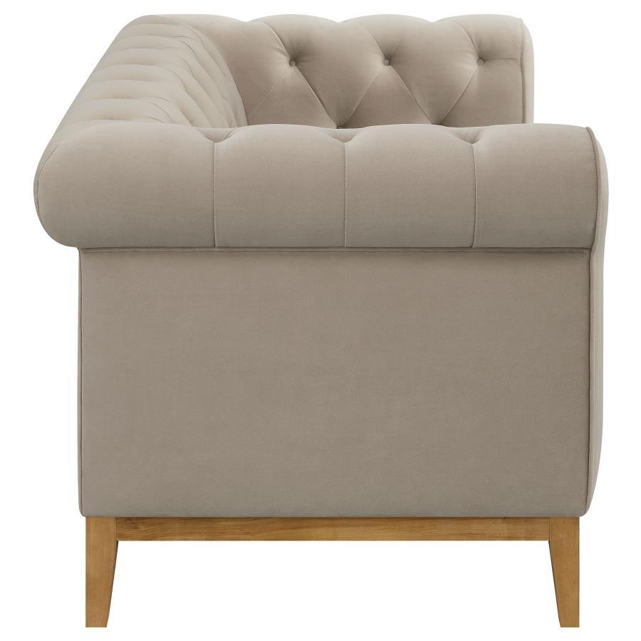 Sandrine 2-piece Button Tufted Tuxedo Arms Living Room Set Camel 509741-S2 Coaster FredCo