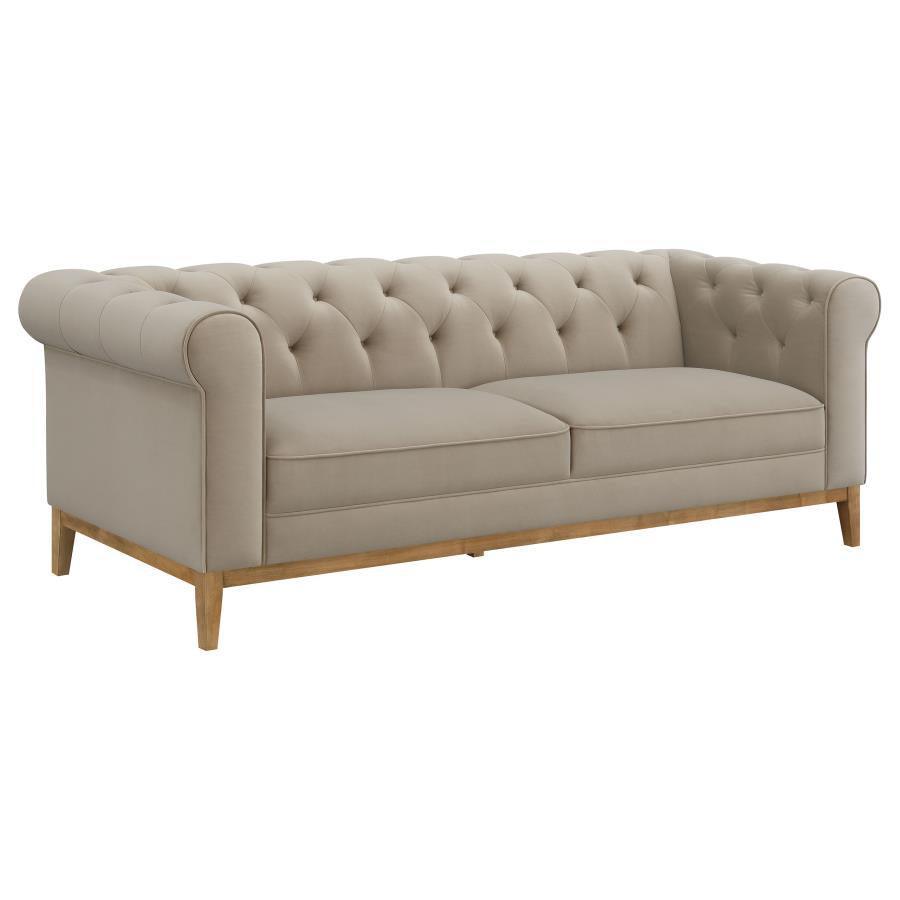 Sandrine 2-piece Button Tufted Tuxedo Arms Living Room Set Camel 509741-S2 Coaster FredCo