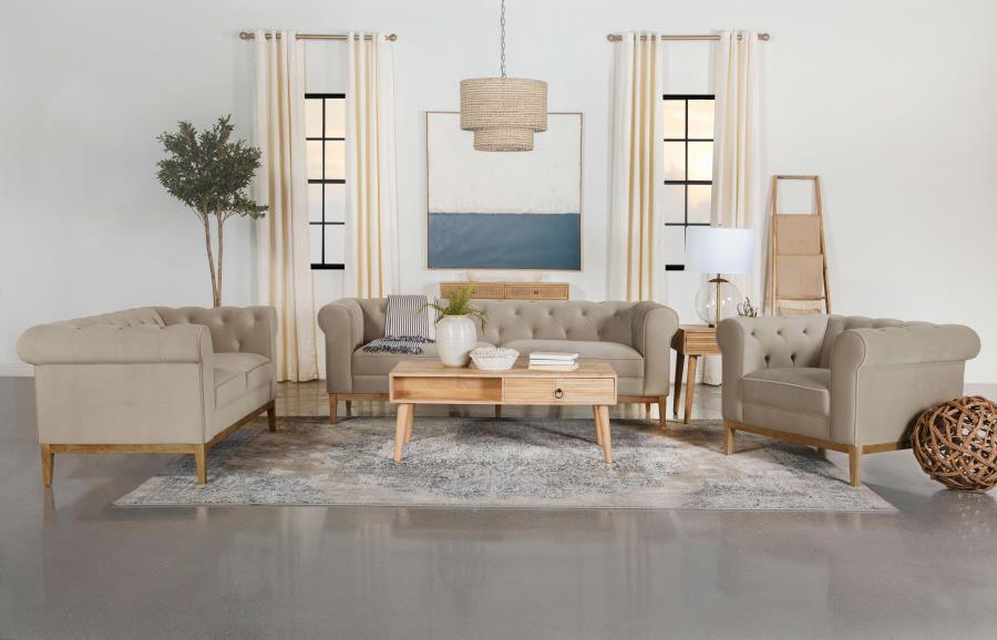 Sandrine 3-piece Button Tufted Tuxedo Arms Living Room Set Camel 509741-S3 Coaster FredCo