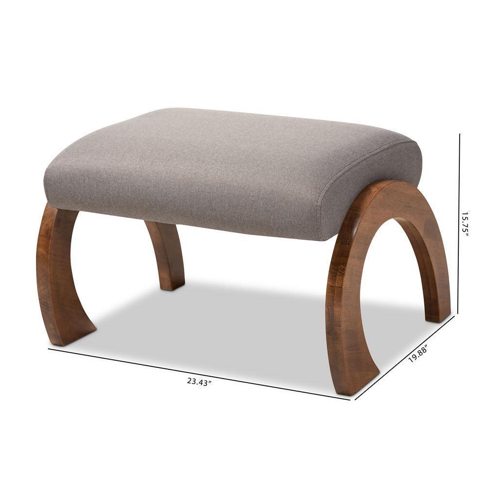 Sandrine Modern and Contemporary Grey Fabric Upholstered Walnut Brown Finished Wood Ottoman FredCo
