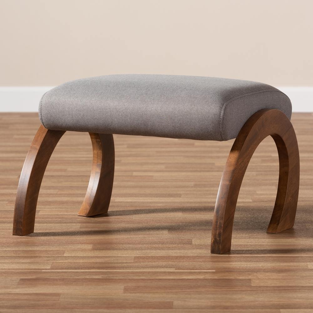 Sandrine Modern and Contemporary Grey Fabric Upholstered Walnut Brown Finished Wood Ottoman FredCo