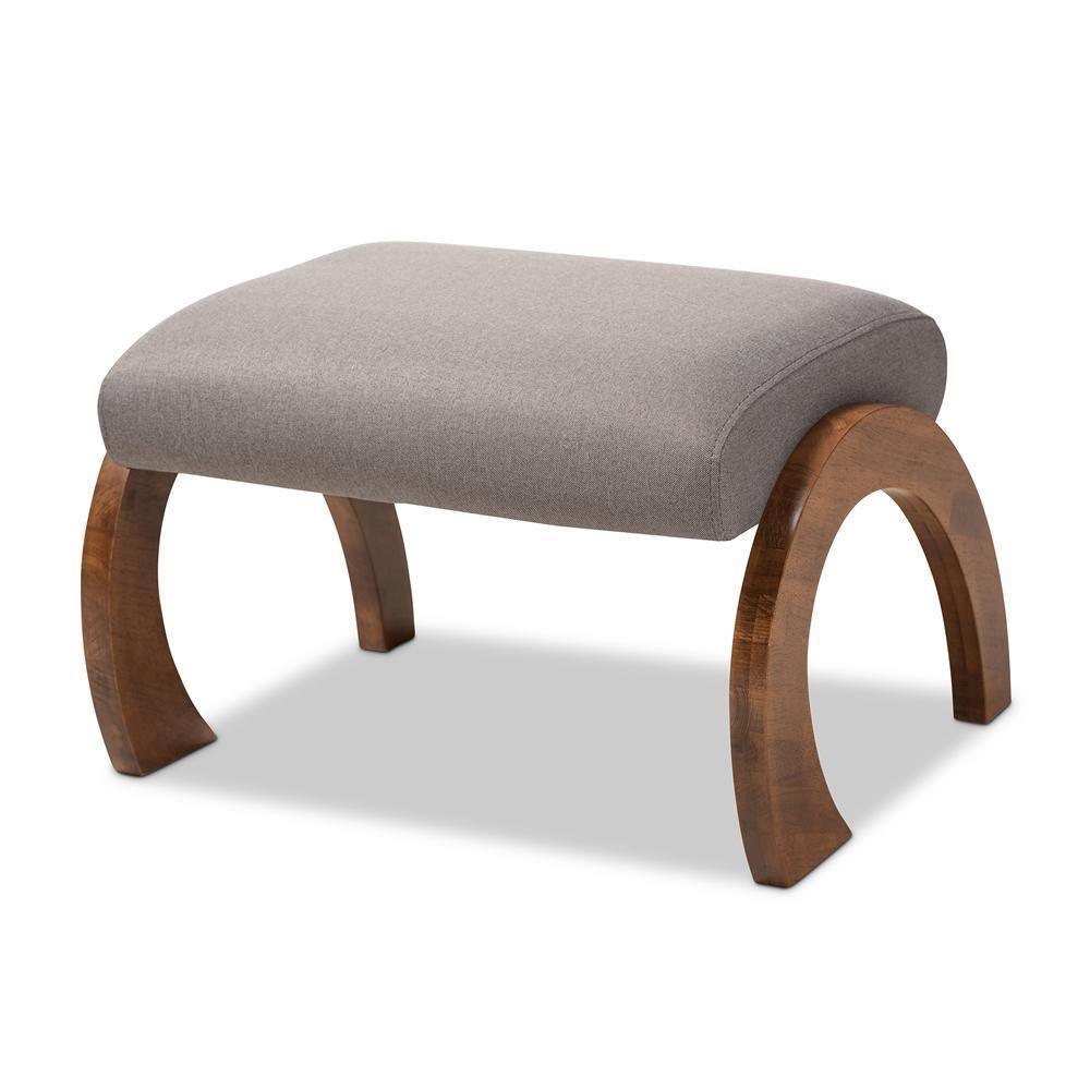 Sandrine Modern and Contemporary Grey Fabric Upholstered Walnut Brown Finished Wood Ottoman FredCo