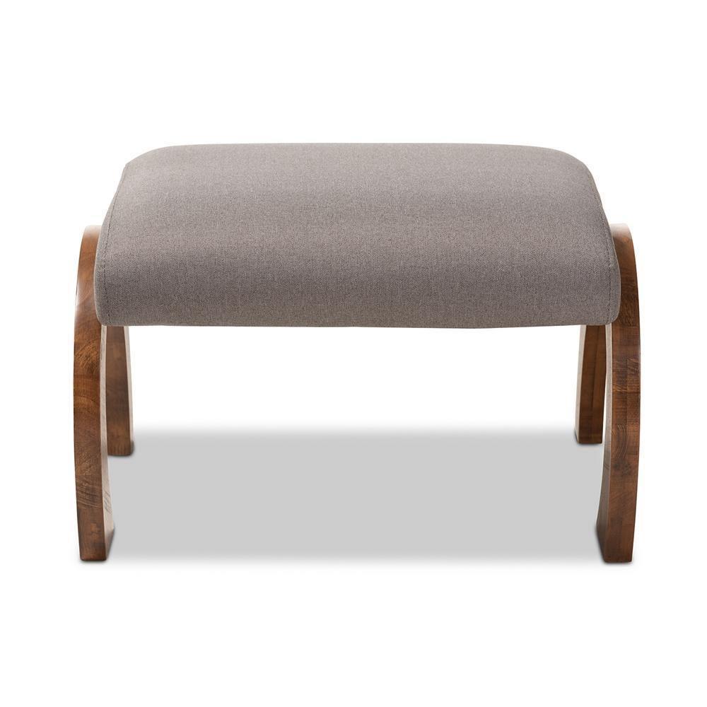 Sandrine Modern and Contemporary Grey Fabric Upholstered Walnut Brown Finished Wood Ottoman FredCo