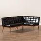 Sanford Mid-Century Modern Dark Brown Faux Leather Upholstered and Walnut Brown Finished Wood 2-Piece Dining Nook Banquette Set FredCo