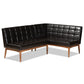 Sanford Mid-Century Modern Dark Brown Faux Leather Upholstered and Walnut Brown Finished Wood 2-Piece Dining Nook Banquette Set FredCo
