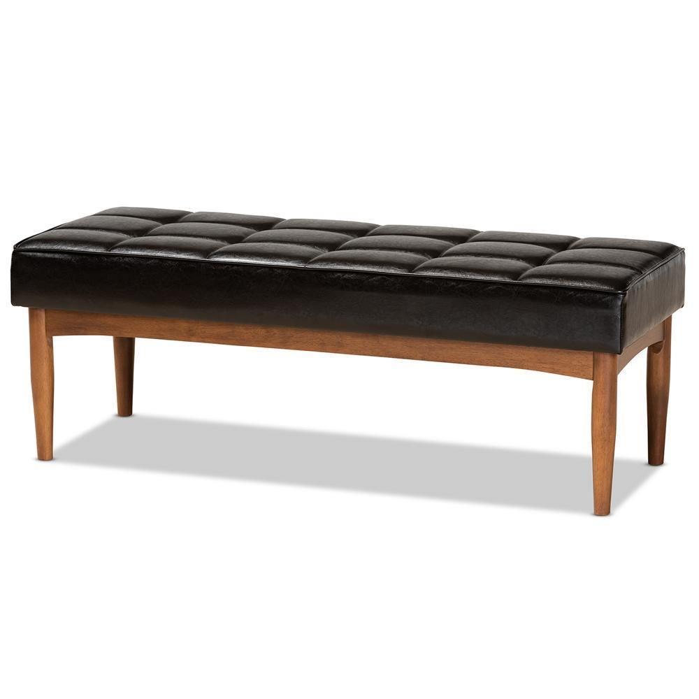 Sanford Mid-Century Modern Dark Brown Faux Leather Upholstered and Walnut Brown Finished Wood 4-Piece Dining Nook Set FredCo