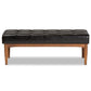 Sanford Mid-Century Modern Dark Brown Faux Leather Upholstered and Walnut Brown Finished Wood Dining Bench FredCo