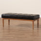 Sanford Mid-Century Modern Dark Brown Faux Leather Upholstered and Walnut Brown Finished Wood Dining Bench FredCo