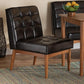 Sanford Mid-Century Modern Dark Brown Faux Leather Upholstered and Walnut Brown Finished Wood Dining Chair FredCo