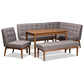 Sanford Mid-Century Modern Grey Fabric Upholstered and Walnut Brown Finished Wood 5-Piece Dining Nook Set FredCo