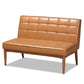 Sanford Mid-Century Modern Tan Faux Leather Upholstered and Walnut Brown Finished Wood 2-Piece Dining Nook Banquette Set FredCo