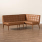 Sanford Mid-Century Modern Tan Faux Leather Upholstered and Walnut Brown Finished Wood 2-Piece Dining Nook Banquette Set FredCo