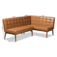 Sanford Mid-Century Modern Tan Faux Leather Upholstered and Walnut Brown Finished Wood 2-Piece Dining Nook Banquette Set FredCo