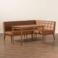Sanford Mid-Century Modern Tan Faux Leather Upholstered and Walnut Brown Finished Wood 3-Piece Dining Nook Set FredCo