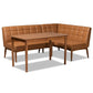Sanford Mid-Century Modern Tan Faux Leather Upholstered and Walnut Brown Finished Wood 3-Piece Dining Nook Set FredCo