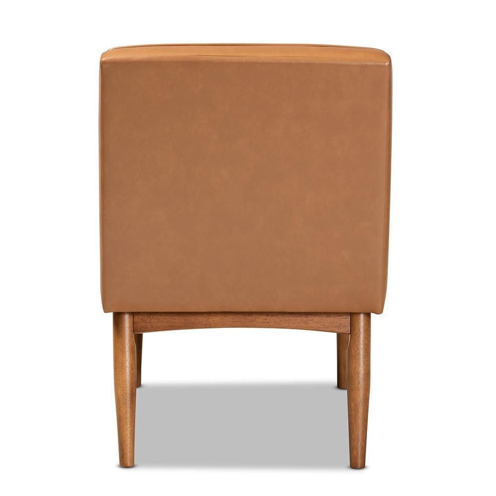 Sanford Mid-Century Modern Tan Faux Leather Upholstered and Walnut Brown Finished Wood Dining Chair FredCo