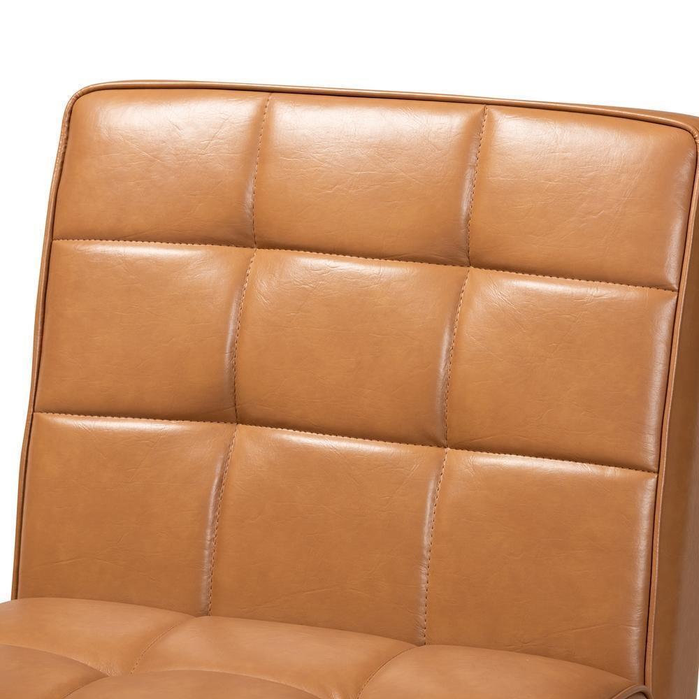 Sanford Mid-Century Modern Tan Faux Leather Upholstered and Walnut Brown Finished Wood Dining Chair FredCo