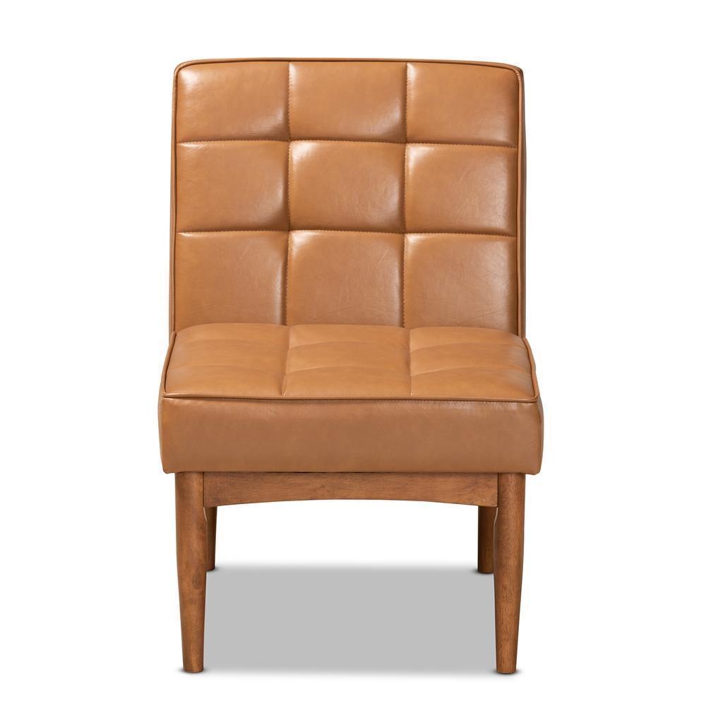 Sanford Mid-Century Modern Tan Faux Leather Upholstered and Walnut Brown Finished Wood Dining Chair FredCo