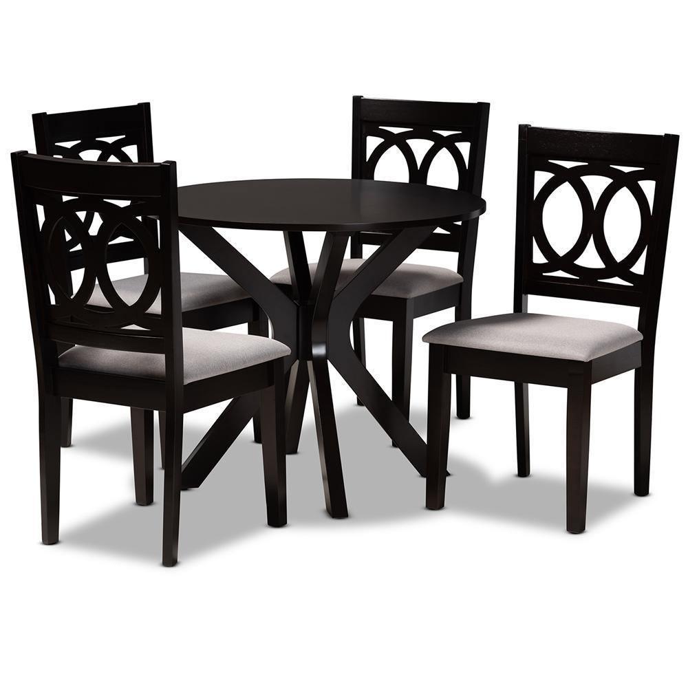 Sanne Modern and Contemporary Grey Fabric Upholstered and Dark Brown Finished Wood 5-Piece Dining Set FredCo