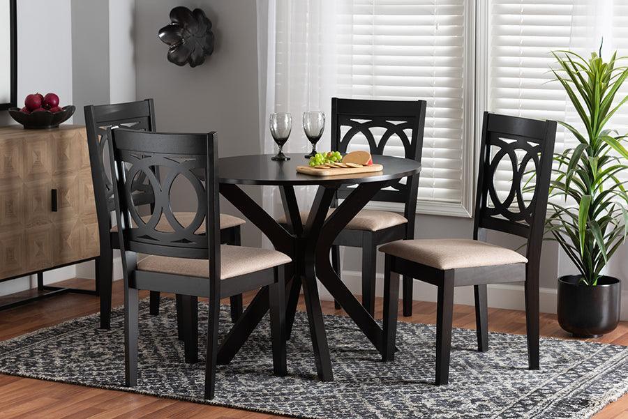 Sanne Modern Beige Fabric and Espresso Brown Finished Wood 5-Piece Dining Set FredCo