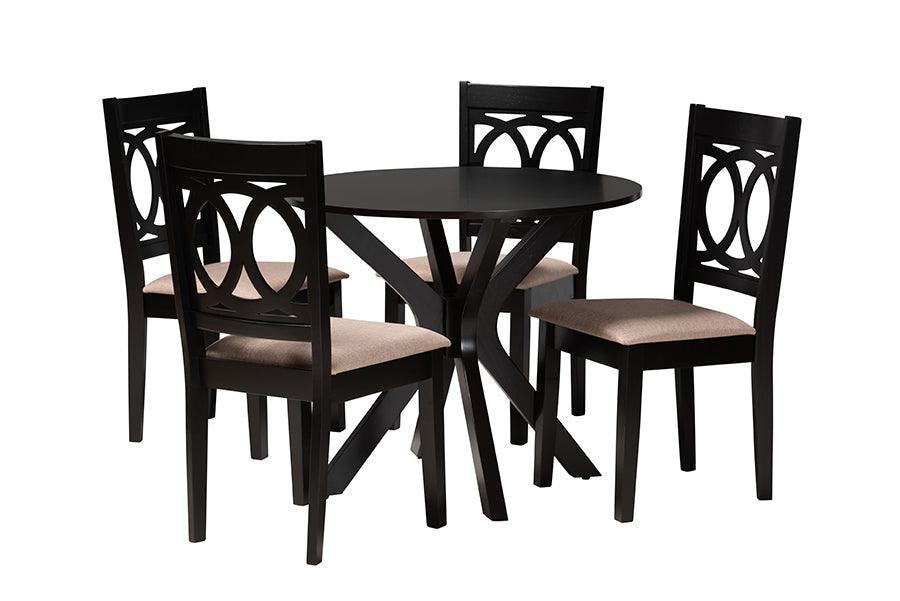 Sanne Modern Beige Fabric and Espresso Brown Finished Wood 5-Piece Dining Set FredCo