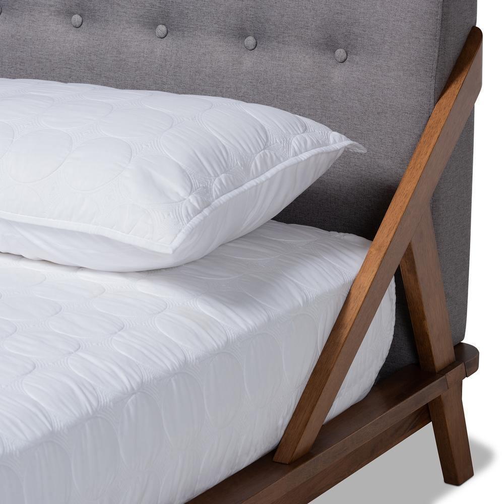 Sante Mid-Century Modern Grey Fabric Upholstered Wood King Size Platform Bed FredCo