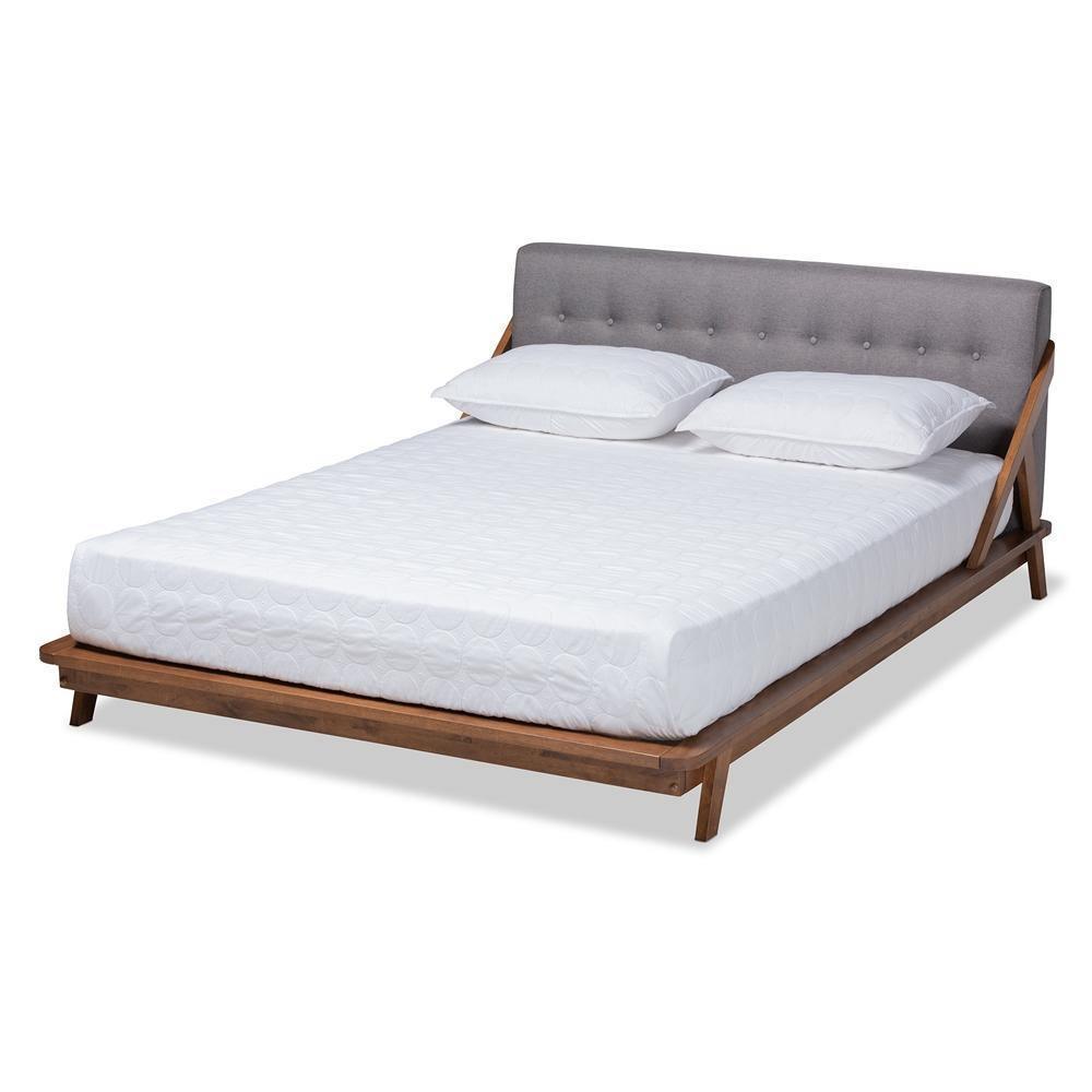 Sante Mid-Century Modern Grey Fabric Upholstered Wood King Size Platform Bed FredCo