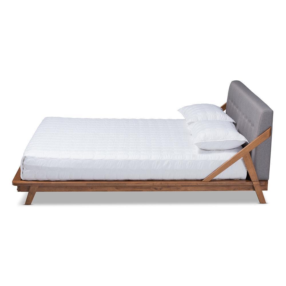 Sante Mid-Century Modern Grey Fabric Upholstered Wood Queen Size Platform Bed FredCo