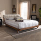 Sante Mid-Century Modern Light Beige Fabric Upholstered Wood Full Size Platform Bed FredCo