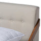 Sante Mid-Century Modern Light Beige Fabric Upholstered Wood Queen Size Platform Bed FredCo