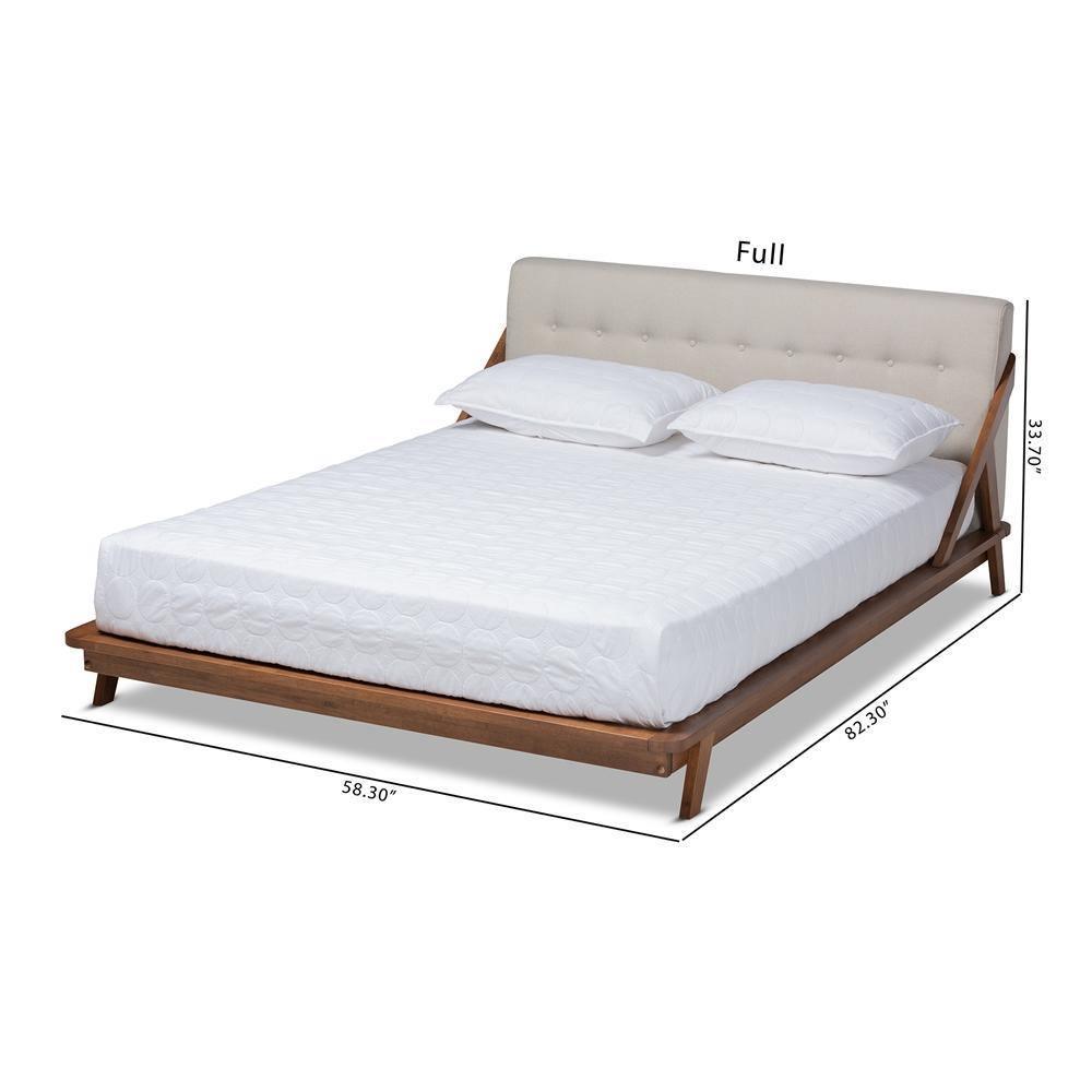 Sante Mid-Century Modern Light Beige Fabric Upholstered Wood Queen Size Platform Bed FredCo