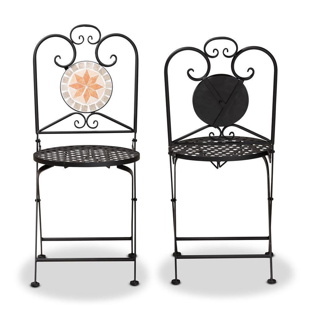 Santina Modern and Contemporary Black Metal 2-Piece Outdoor Dining Chair Set FredCo