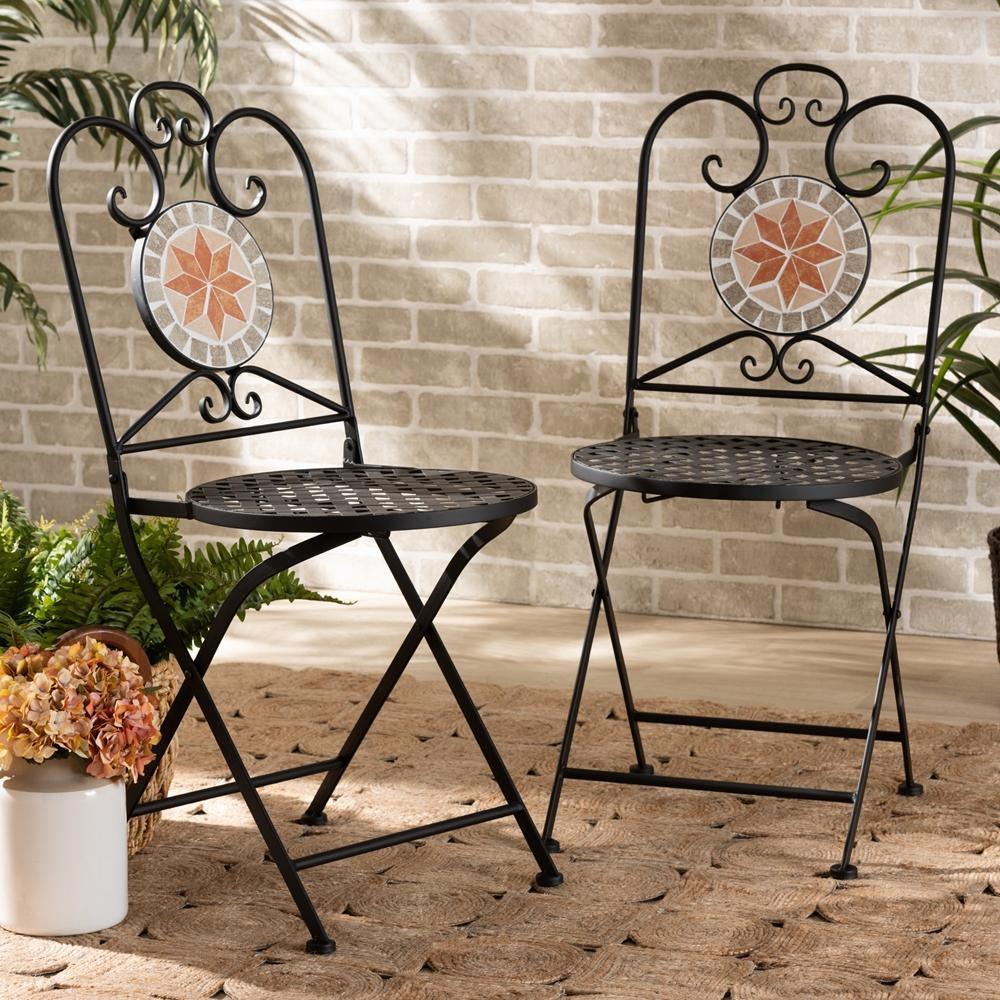 Santina Modern and Contemporary Black Metal 2-Piece Outdoor Dining Chair Set FredCo