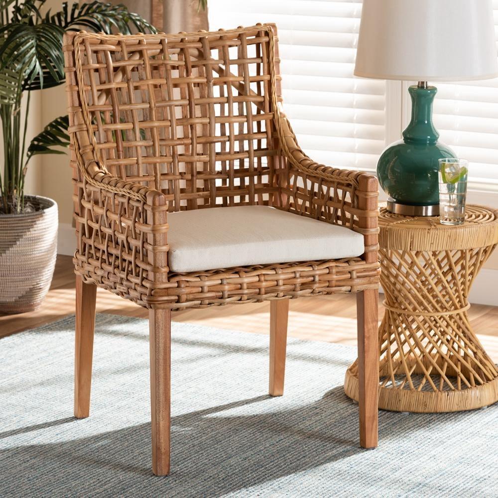 Saoka Modern and Contemporary Natural Brown Finished Wood and Rattan Dining Chair FredCo