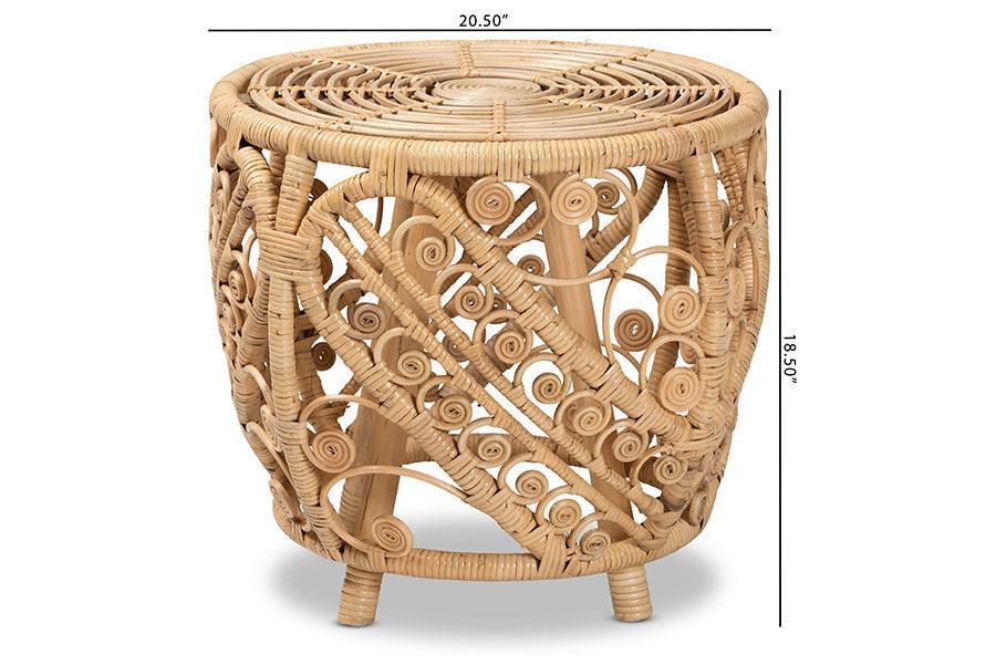 Saranna Modern Bohemian Natural Brown Finished Rattan End Table FredCo